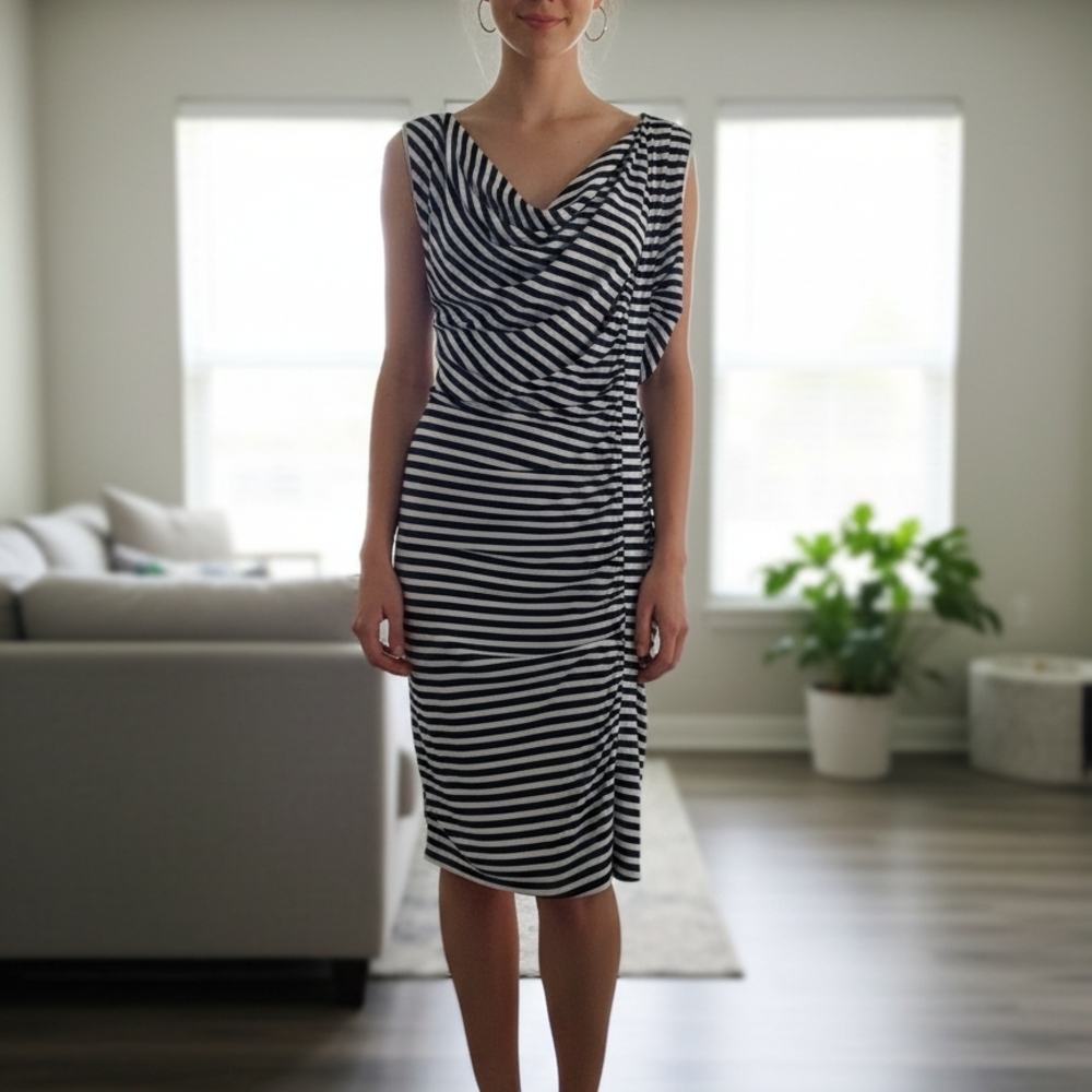 Laundry by Design Navy and White Striped Bodycon Dress